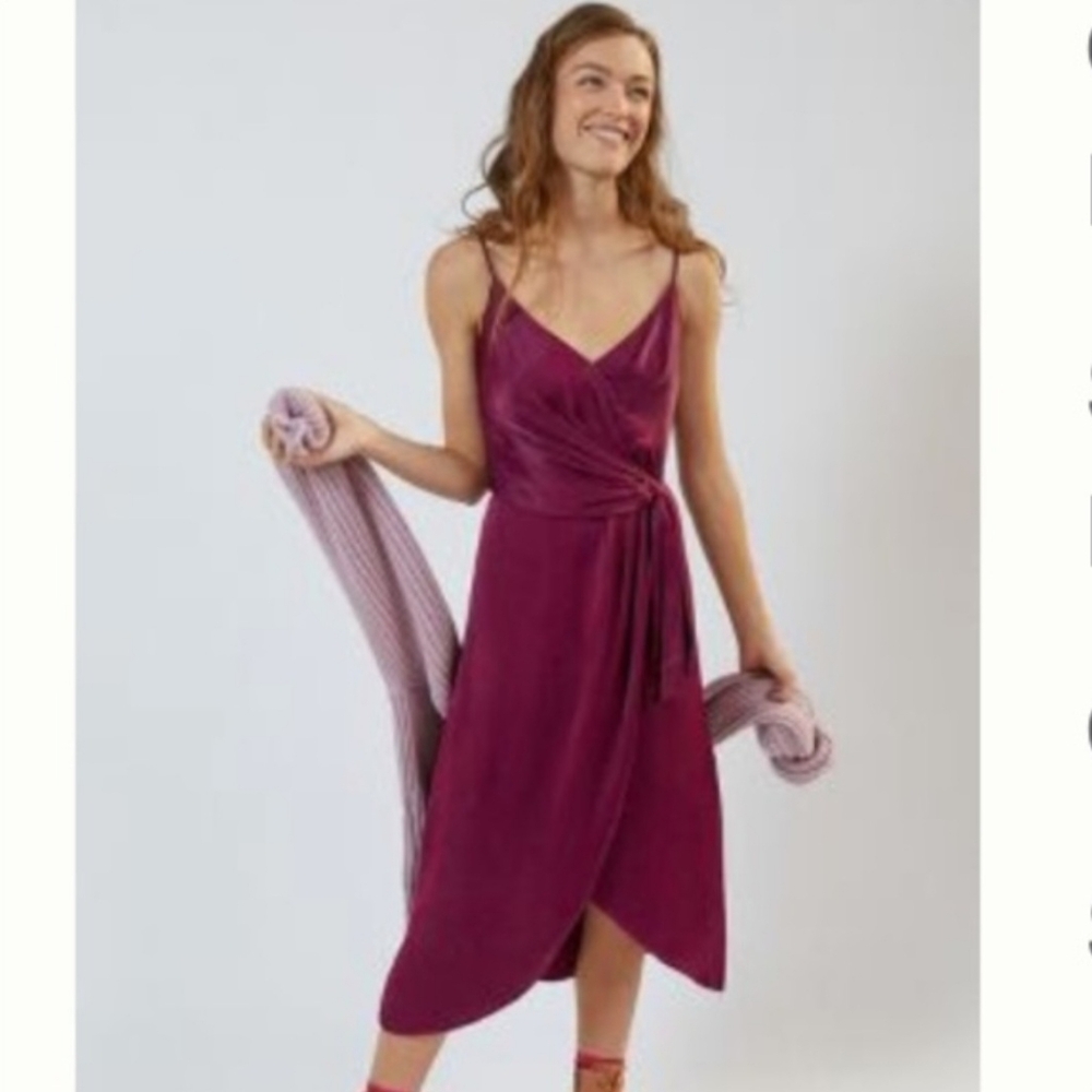 By Anthropologie Giverny Midi Slip Dress in Plum